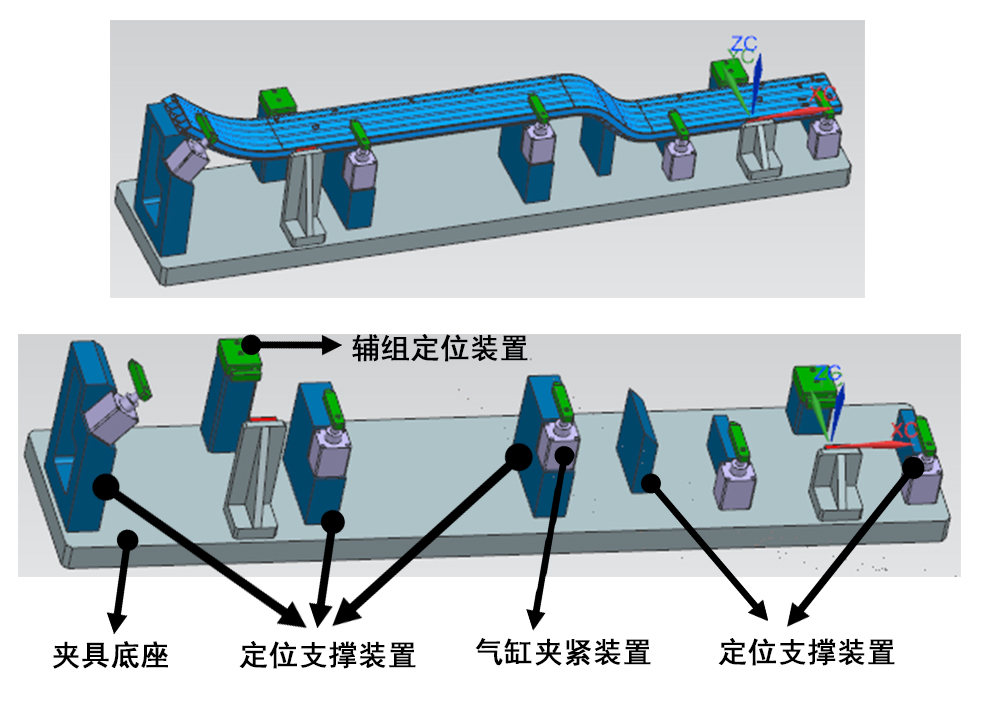 電池托盤(pán)側(cè)板加工夾具示意圖